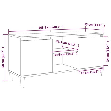 Tv-meubel met houten poten 103,5x35x50 cm bruin eikenkleur 8