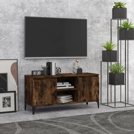 Tv-meubel met metalen poten 103,5x35x50 cm gerookt eikenkleurig 1