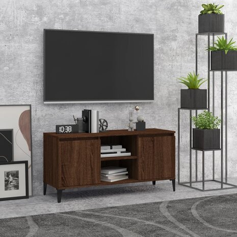 Tv-meubel met metalen poten 103,5x35x50 cm bruin eikenkleur 1