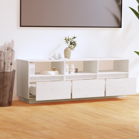 Tv-meubel 140x37x50 cm massief grenenhout wit 3