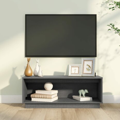 Tv-meubel 90x35x35 cm massief grenenhout grijs 1