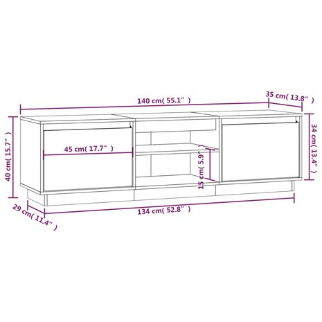 Tv-meubel 140x35x40 cm massief grenenhout 10