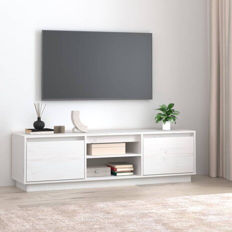 Tv-meubel 140x35x40 cm massief grenenhout wit 1