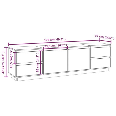 Tv-meubel 176x37x47,5 cm massief grenenhout wit 10