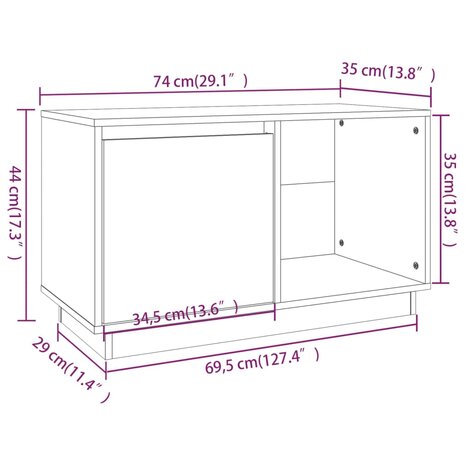 Tv-meubel 74x35x44 cm massief grenenhout zwart 10