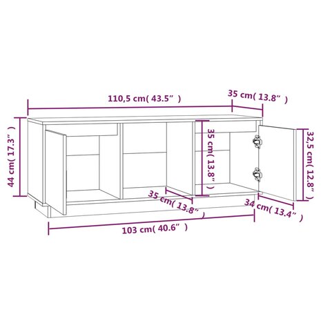 Tv-meubel 110,5x35x44 cm massief grenenhout 9