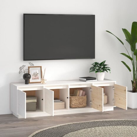 Tv-meubel 156x37x45 cm massief grenenhout wit 3