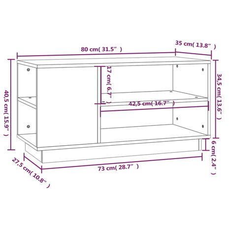 Tv-meubel 80x35x40,5 cm massief grenenhout wit 9