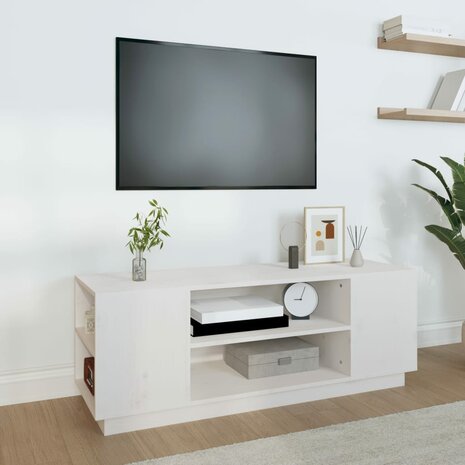 Tv-meubel 110x35x40,5 cm massief grenenhout wit 1