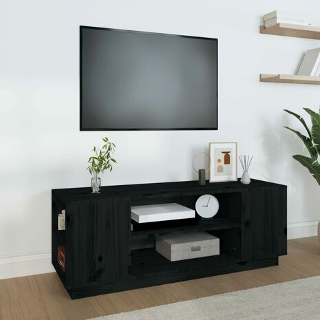 Tv-meubel 110x35x40,5 cm massief grenenhout zwart 1