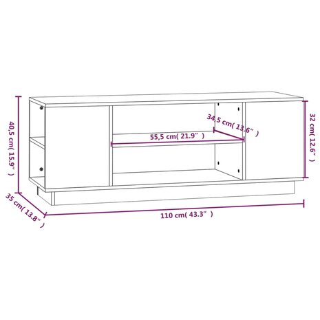 Tv-meubel 110x35x40,5 cm massief grenenhout zwart 8