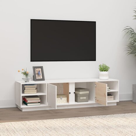 Tv-meubel 156x40x40 cm massief grenenhout wit 3