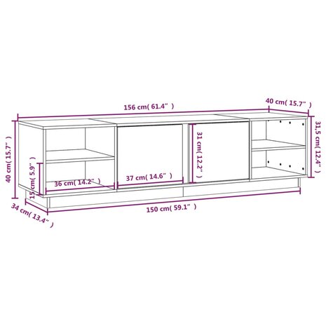 Tv-meubel 156x40x40 cm massief grenenhout wit 10