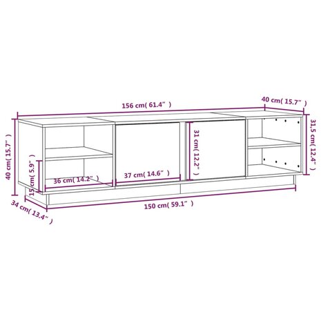 Tv-meubel 156x40x40 cm massief grenenhout honingbruin 10