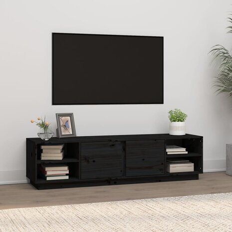 Tv-meubel 156x40x40 cm massief grenenhout zwart 1