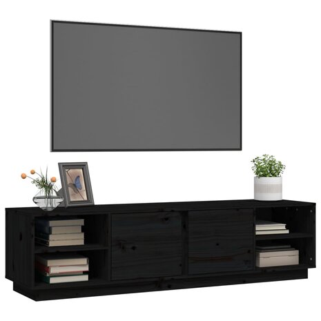 Tv-meubel 156x40x40 cm massief grenenhout zwart 4