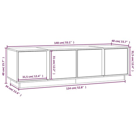 Tv-meubel 140x40x40 cm massief grenenhout 10