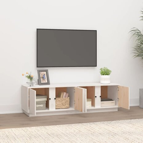 Tv-meubel 140x40x40 cm massief grenenhout wit 3