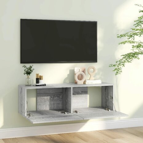 Tv-wandmeubel 100x30x30 cm bewerkt hout grijs sonoma eikenkleur 3