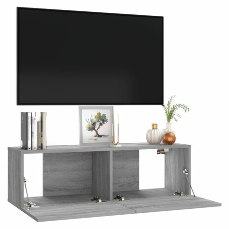 Tv-wandmeubel 100x30x30 cm bewerkt hout grijs sonoma eikenkleur 4