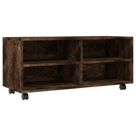 Tv-meubel met wieltjes 90x35x35 cm bewerkt hout gerookt eiken 2