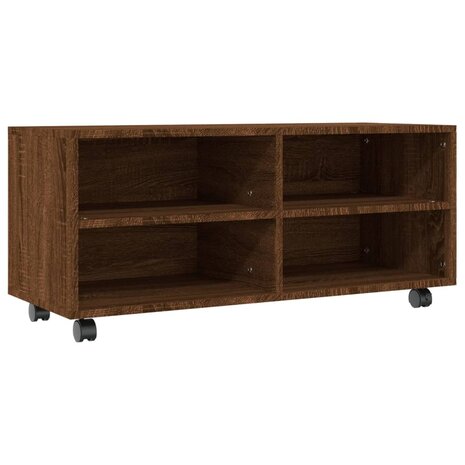 Tv-meubel met wieltjes 90x35x35 cm bewerkt hout bruin eikenkleur 2