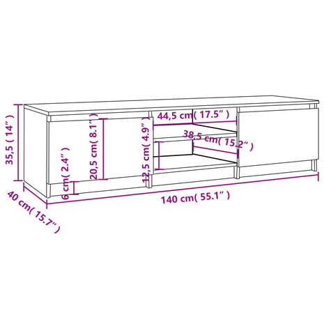 Tv-meubel 140x40x35,5 cm bewerkt hout gerookt eikenkleurig 7