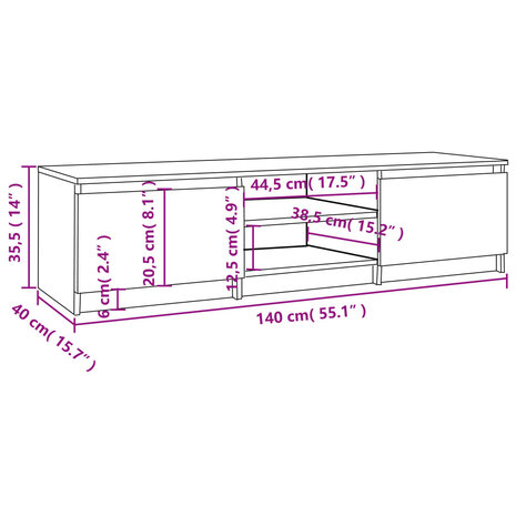 Tv-meubel 140x40x35,5 cm bewerkt hout grijs sonoma eikenkleurig 7