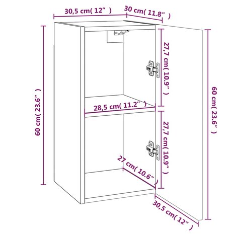 Tv-meubelen 2 st 30,5x30x60 cm bewerkt hout grijs sonoma eiken 11