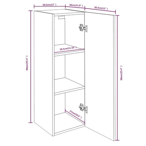 Tv-meubel 30,5x30x90 cm bewerkt hout grijs sonoma eikenkleur 9