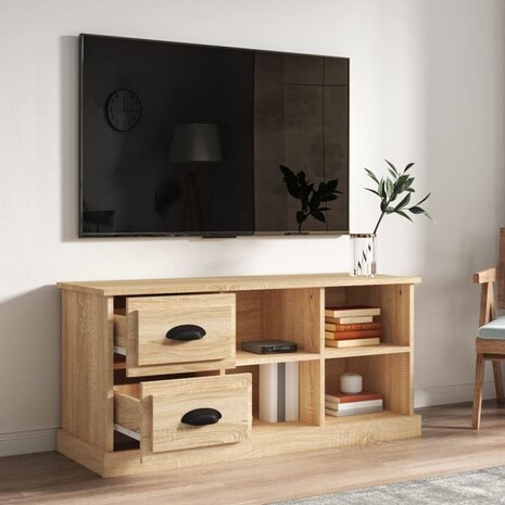 Tv-meubel 102x35,5x47,5 cm bewerkt hout sonoma eikenkleurig 3