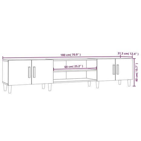 Tv-meubel 180x31,5x40 cm bewerkt hout wit 10