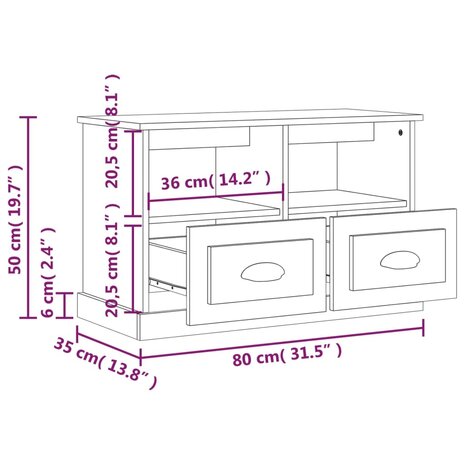 Tv-meubel 80x35x50 cm bewerkt hout sonoma eikenkleurig 9