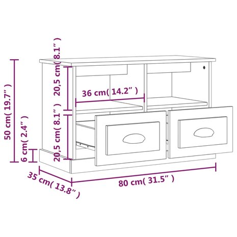 Tv-meubel 80x35x50 cm bewerkt hout betongrijs 9