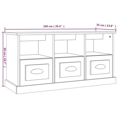 Tv-meubel 100x35x50 cm bewerkt hout hoogglans wit 10