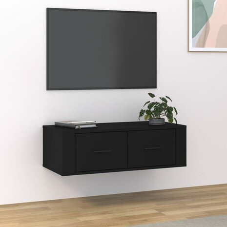 Tv-hangmeubel 80x36x25 cm bewerkt hout zwart 1