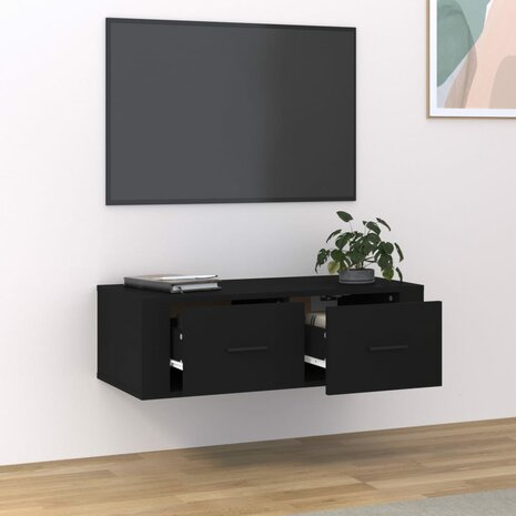 Tv-hangmeubel 80x36x25 cm bewerkt hout zwart 3