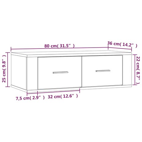 Tv-hangmeubel 80x36x25 cm bewerkt hout zwart 11