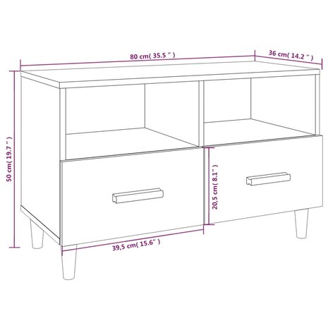 Tv-meubel 80x36x50 cm bewerkt hout bruin eikenkleur 10