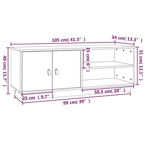 Tv-meubel 105x34x40 cm massief grenenhout grijs 11