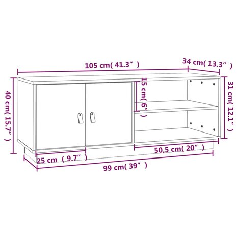 Tv-meubel 105x34x40 cm massief grenenhout honingbruin 11