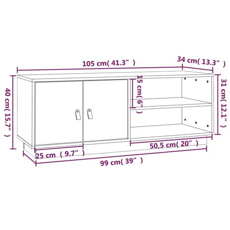 Tv-meubel 105x34x40 cm massief grenenhout zwart 11