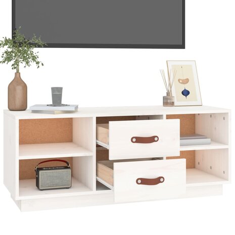 Tv-meubel 100x34x40 cm massief grenenhout wit 5