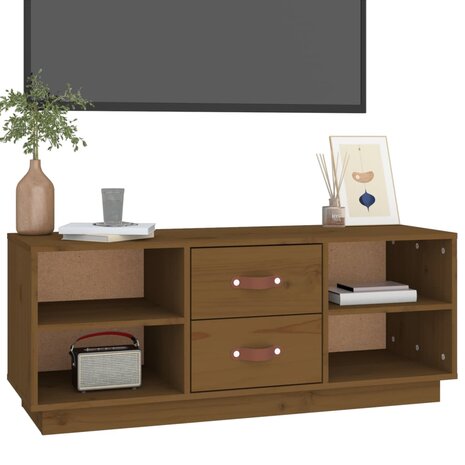 Tv-meubel 100x34x40 cm massief grenenhout honingbruin 4