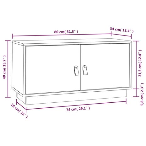 Tv-meubel 80x34x40 cm massief grenenhout zwart 10