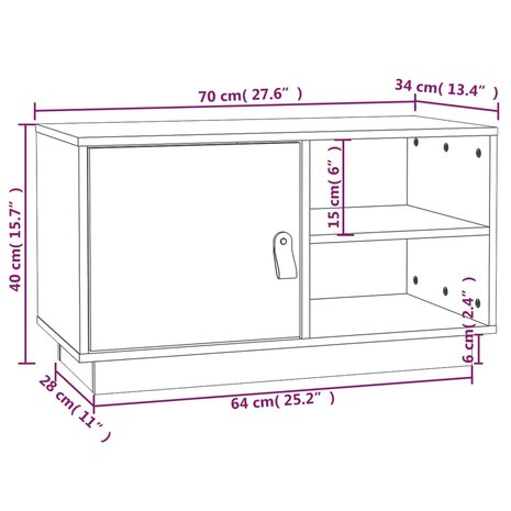 Tv-meubel 70x34x40 cm massief grenenhout 10