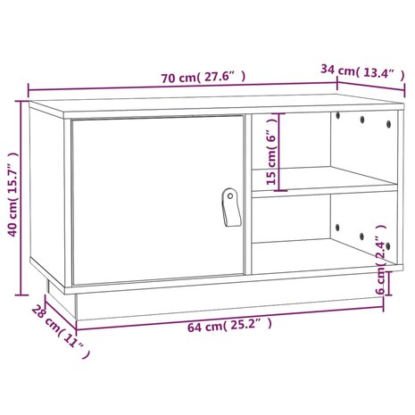 Tv-meubel 70x34x40 cm massief grenenhout wit 10