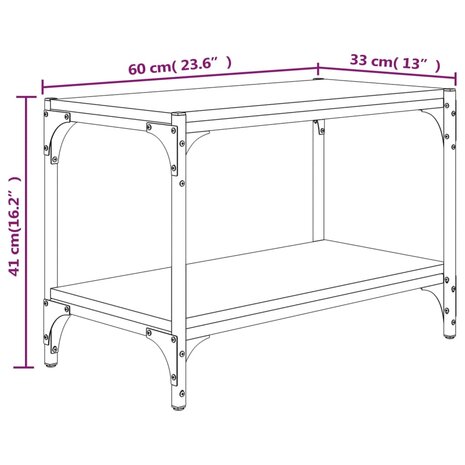 Tv-meubel 60x33x41 cm bewerkt hout en staal bruin eikenkleur 9