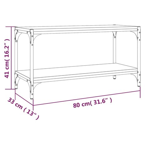 Tv-meubel 80x33x41 cm bewerkt hout en staal zwart 9