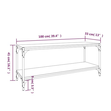 Tv-meubel 100x33x41 cm bewerkt hout en staal bruin eikenkleur 9